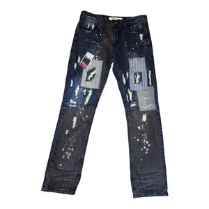 8ighth Dstrkt Men's‎ 34x32 Blue Straight Jeans Patch Distressed Medium Wash
